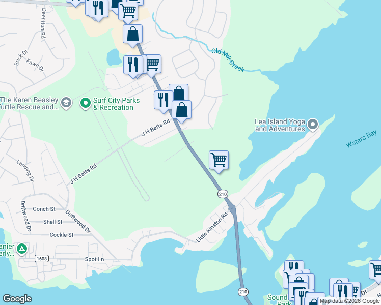 map of restaurants, bars, coffee shops, grocery stores, and more near 14245 Roland Avenue in Surf City