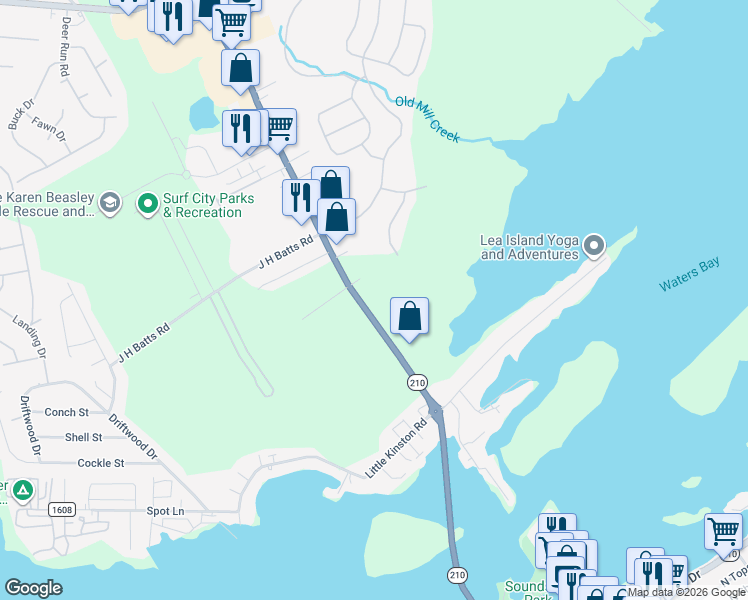 map of restaurants, bars, coffee shops, grocery stores, and more near 14323-14379 Roland Ave in Surf City