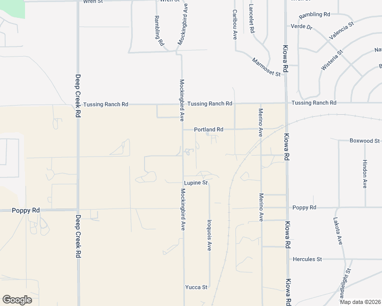 map of restaurants, bars, coffee shops, grocery stores, and more near 10309 Mockingbird Avenue in Apple Valley