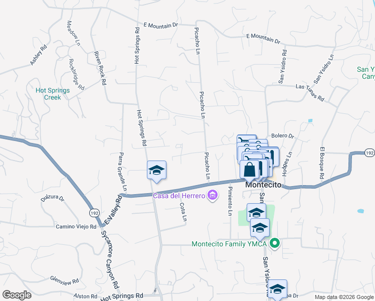 map of restaurants, bars, coffee shops, grocery stores, and more near 608 Stone Meadow Lane in Montecito