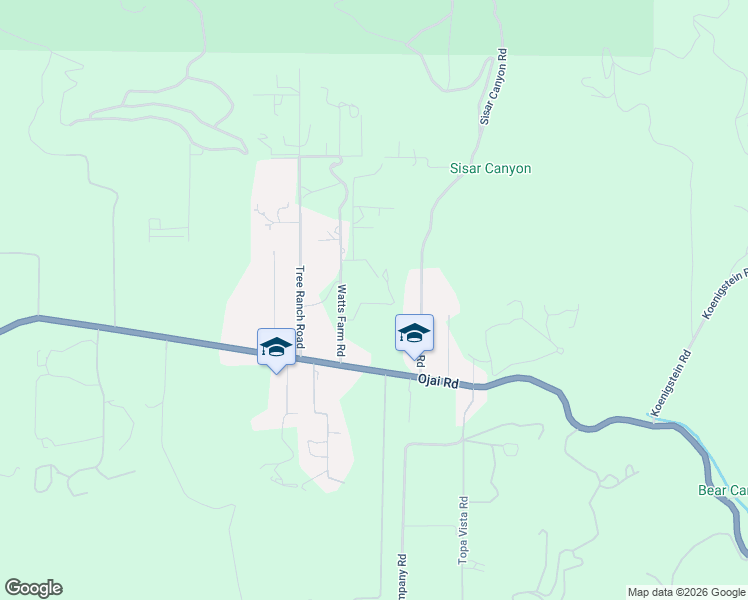 map of restaurants, bars, coffee shops, grocery stores, and more near 12507 Ojai Road in Ojai