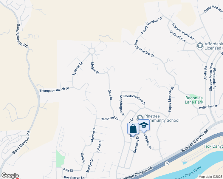 map of restaurants, bars, coffee shops, grocery stores, and more near 29326 Gary Drive in Santa Clarita