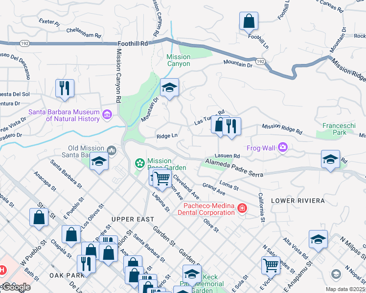 map of restaurants, bars, coffee shops, grocery stores, and more near Paseo Alicante in Santa Barbara