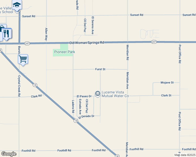 map of restaurants, bars, coffee shops, grocery stores, and more near Old Woman Springs Road in Lucerne Valley