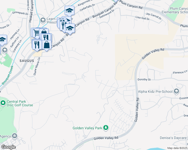 map of restaurants, bars, coffee shops, grocery stores, and more near 27741 Claremore Way in Santa Clarita