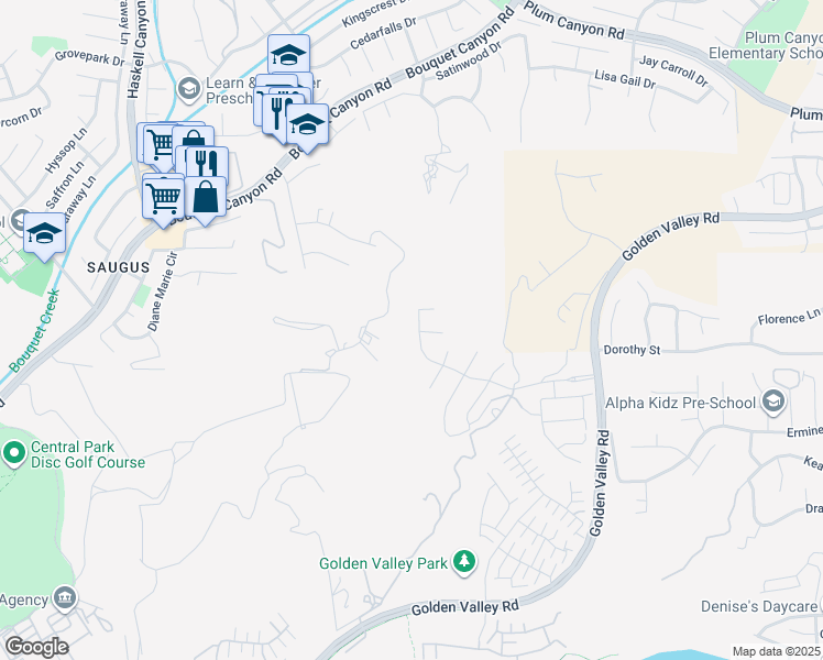map of restaurants, bars, coffee shops, grocery stores, and more near 27741 Claremore Way in Santa Clarita