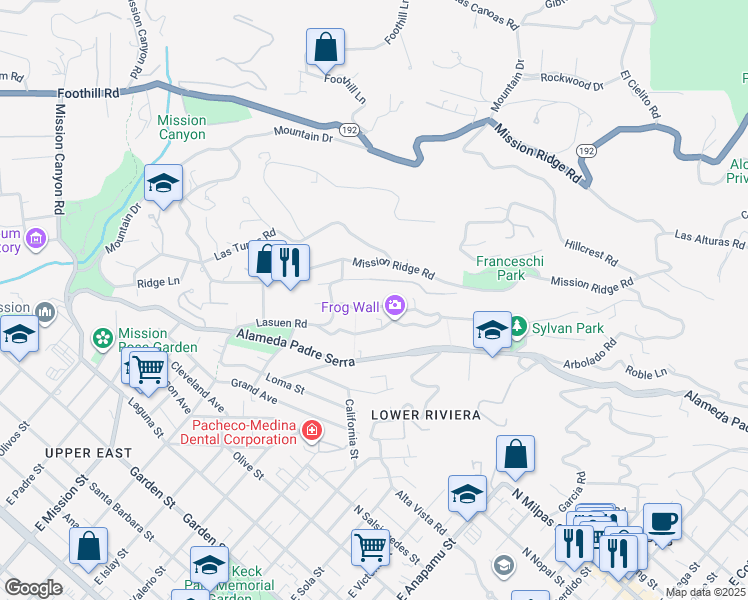 map of restaurants, bars, coffee shops, grocery stores, and more near 1809 Mira Vista Avenue in Santa Barbara