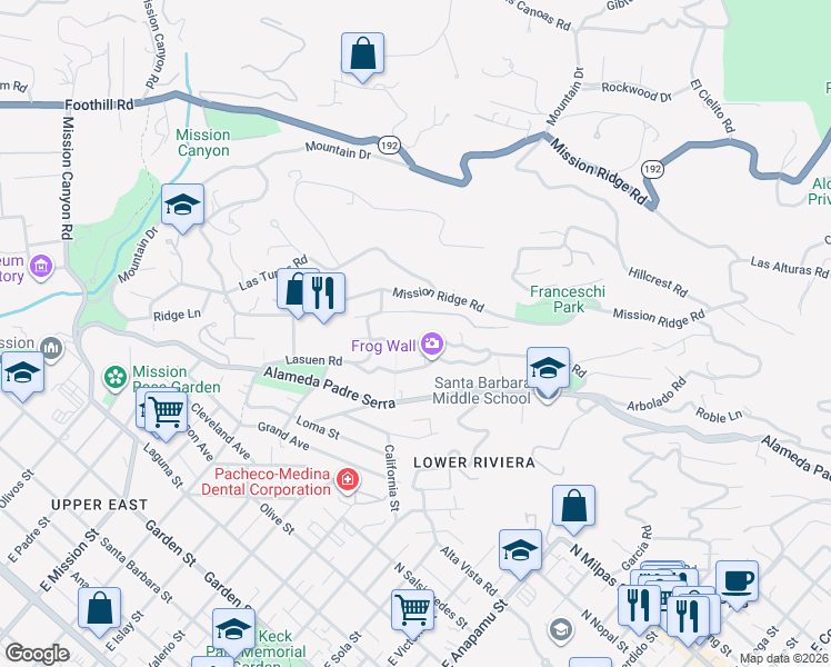 map of restaurants, bars, coffee shops, grocery stores, and more near 1809 Mira Vista Avenue in Santa Barbara