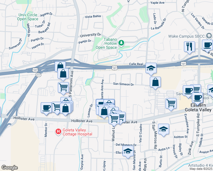 map of restaurants, bars, coffee shops, grocery stores, and more near 26 Santa Ana Avenue in Santa Barbara