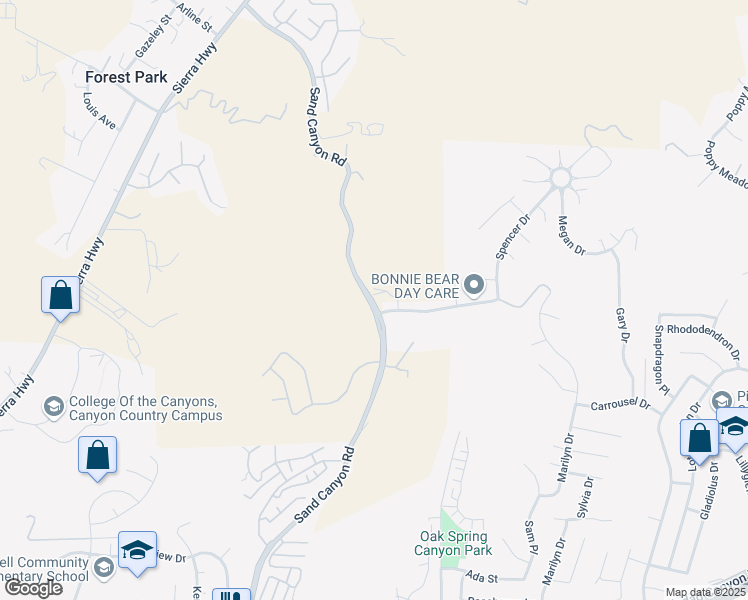map of restaurants, bars, coffee shops, grocery stores, and more near 29310 Sand Canyon Road in Los Angeles County