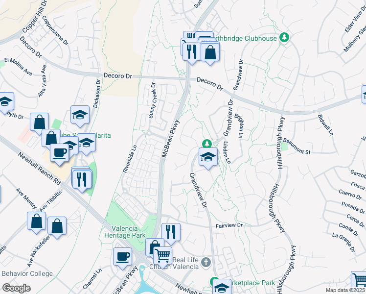 map of restaurants, bars, coffee shops, grocery stores, and more near 27502 Berkshire Hills Place in Santa Clarita