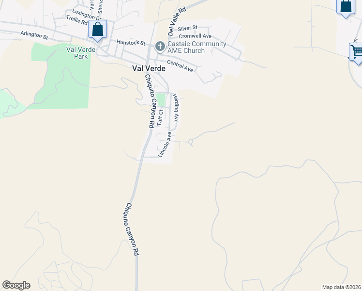 map of restaurants, bars, coffee shops, grocery stores, and more near Roosevelt Avenue in Val Verde