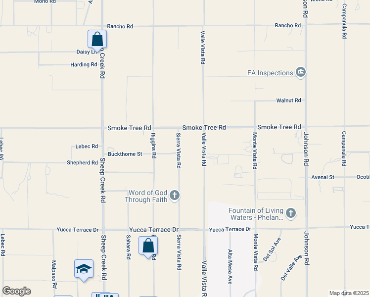 map of restaurants, bars, coffee shops, grocery stores, and more near 4445 Smoke Tree Road in Phelan