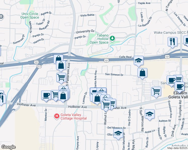 map of restaurants, bars, coffee shops, grocery stores, and more near 26 Santa Ana Avenue in Santa Barbara