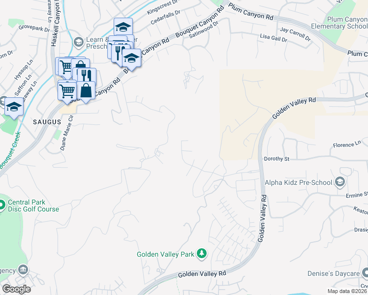 map of restaurants, bars, coffee shops, grocery stores, and more near 20825 Red Sky Court in Santa Clarita