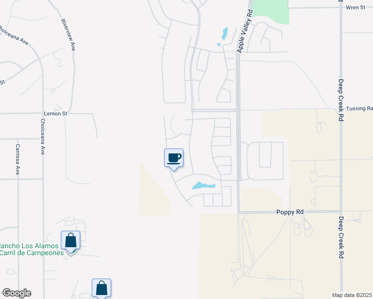 map of restaurants, bars, coffee shops, grocery stores, and more near 10364 Lakeshore Drive in Apple Valley