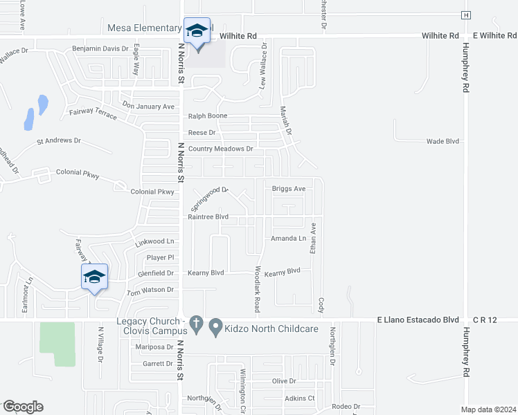 map of restaurants, bars, coffee shops, grocery stores, and more near 3904 Woodlark Road in Clovis