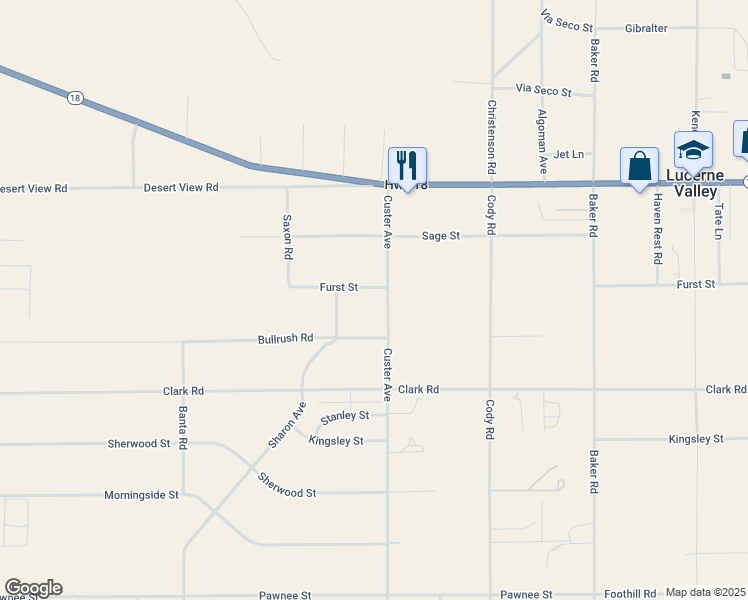 map of restaurants, bars, coffee shops, grocery stores, and more near 10298 Custer Avenue in Lucerne Valley
