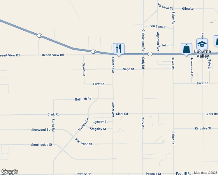 map of restaurants, bars, coffee shops, grocery stores, and more near 10298 Custer Avenue in Lucerne Valley