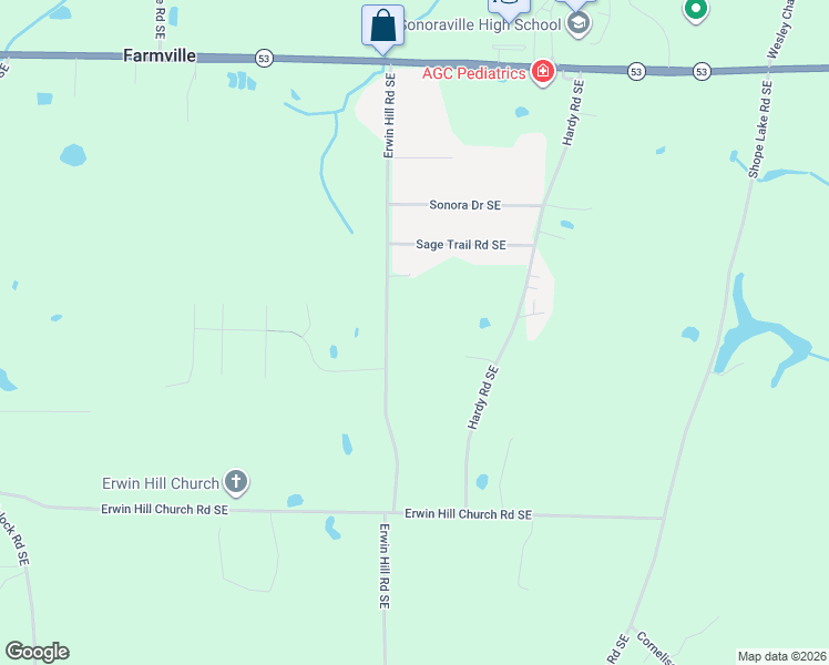 map of restaurants, bars, coffee shops, grocery stores, and more near 398 Erwin Hill Road Southeast in Calhoun