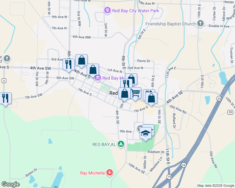 map of restaurants, bars, coffee shops, grocery stores, and more near in Red Bay