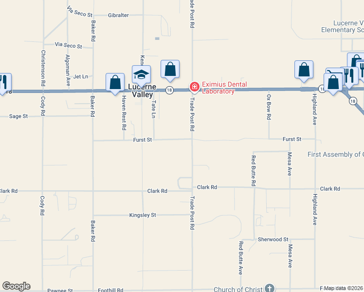 map of restaurants, bars, coffee shops, grocery stores, and more near 10172 Trade Post Road in Lucerne Valley