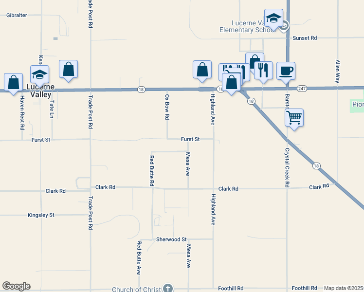 map of restaurants, bars, coffee shops, grocery stores, and more near 32489 Furst Street in Lucerne Valley