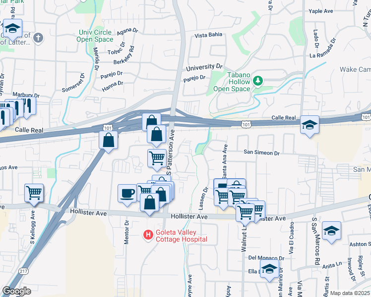 map of restaurants, bars, coffee shops, grocery stores, and more near 2 Overpass Road in Goleta