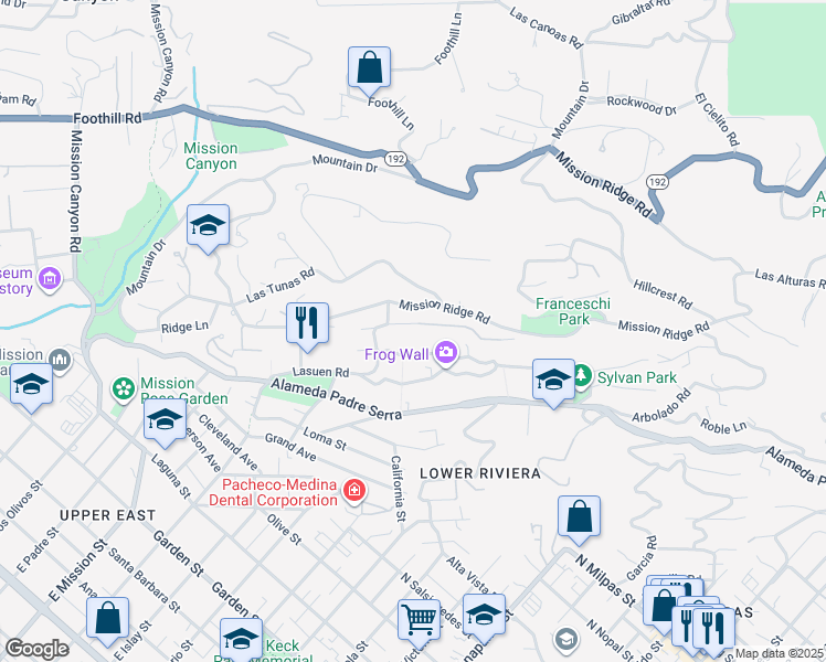 map of restaurants, bars, coffee shops, grocery stores, and more near 1809 Mira Vista Avenue in Santa Barbara