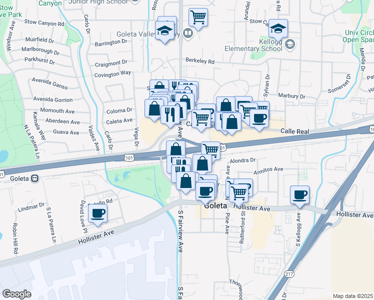 map of restaurants, bars, coffee shops, grocery stores, and more near in Santa Barbara
