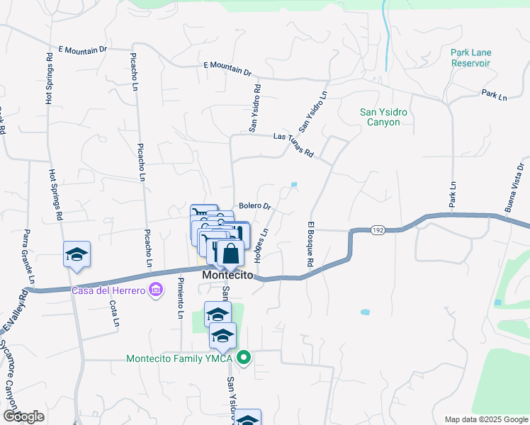 map of restaurants, bars, coffee shops, grocery stores, and more near 1545 Bolero Drive in Montecito