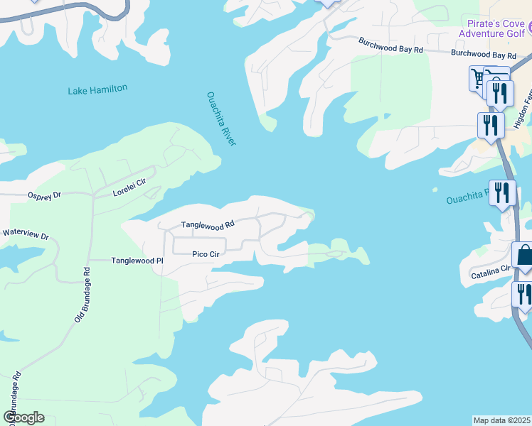 map of restaurants, bars, coffee shops, grocery stores, and more near 105 Sammie Cove in Garland County