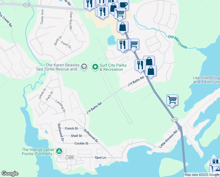 map of restaurants, bars, coffee shops, grocery stores, and more near 108 James Avenue in Surf City