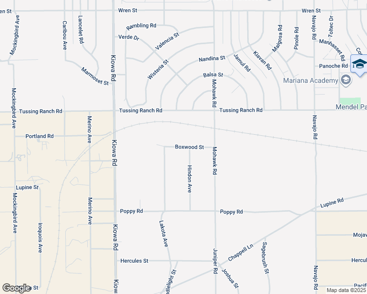 map of restaurants, bars, coffee shops, grocery stores, and more near Boxwood Street in Apple Valley