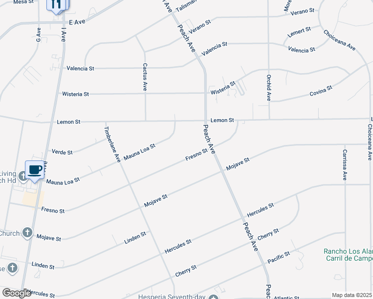 map of restaurants, bars, coffee shops, grocery stores, and more near 18190 Fresno Street in Hesperia
