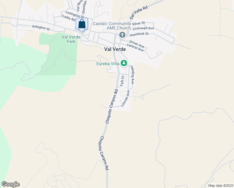 map of restaurants, bars, coffee shops, grocery stores, and more near Chiquito Canyon Road in Val Verde