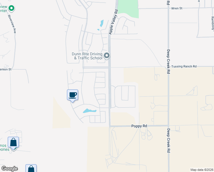 map of restaurants, bars, coffee shops, grocery stores, and more near 10361 Glen Oaks Lane in Apple Valley