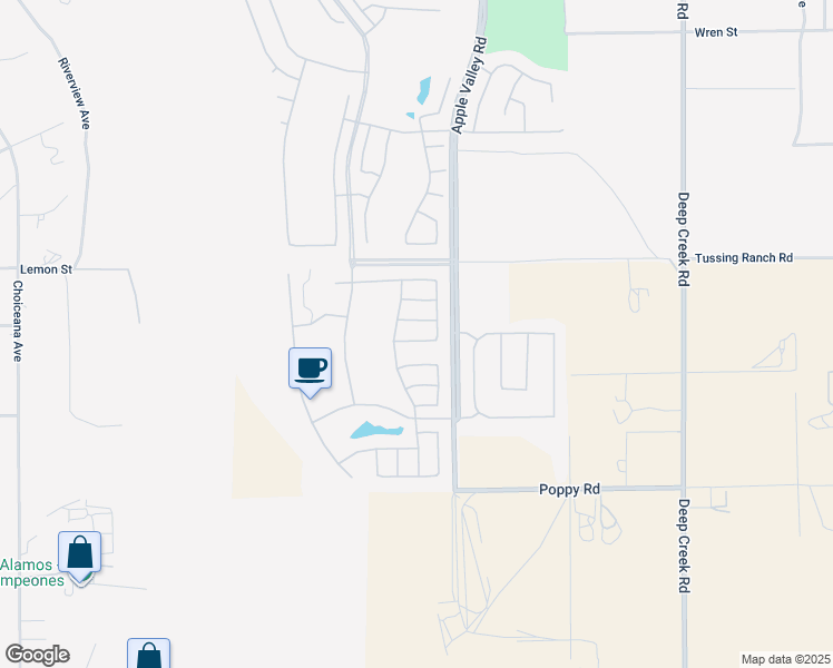 map of restaurants, bars, coffee shops, grocery stores, and more near 19478 Big Horn Street in Apple Valley