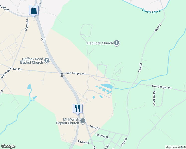 map of restaurants, bars, coffee shops, grocery stores, and more near 201 True Temper Road in Anderson