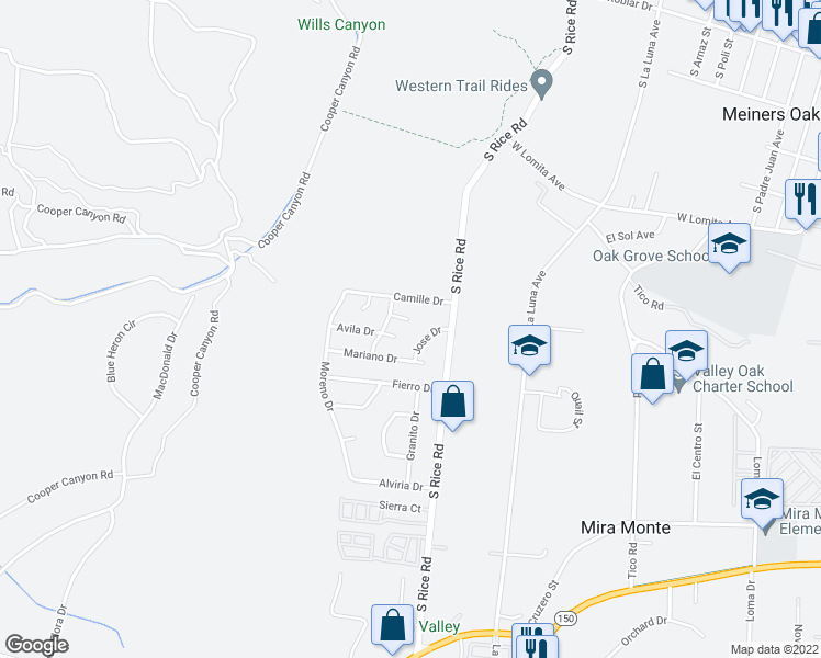 map of restaurants, bars, coffee shops, grocery stores, and more near 858 Cambon Cir in Ojai