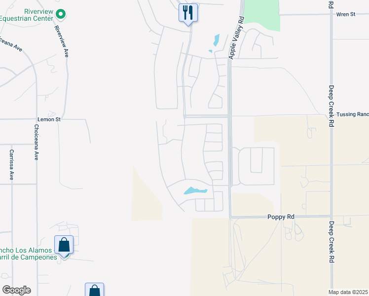 map of restaurants, bars, coffee shops, grocery stores, and more near 10399 Lakeshore Drive in Apple Valley