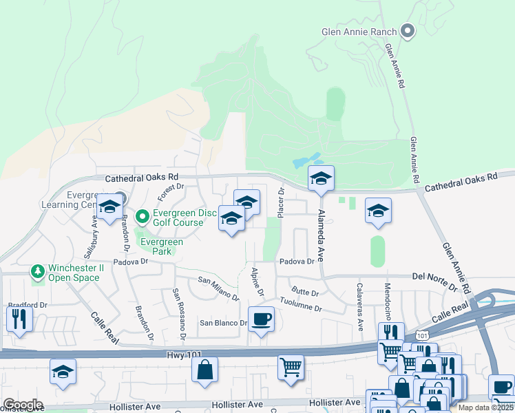 map of restaurants, bars, coffee shops, grocery stores, and more near 252 Ancona Ave in Goleta