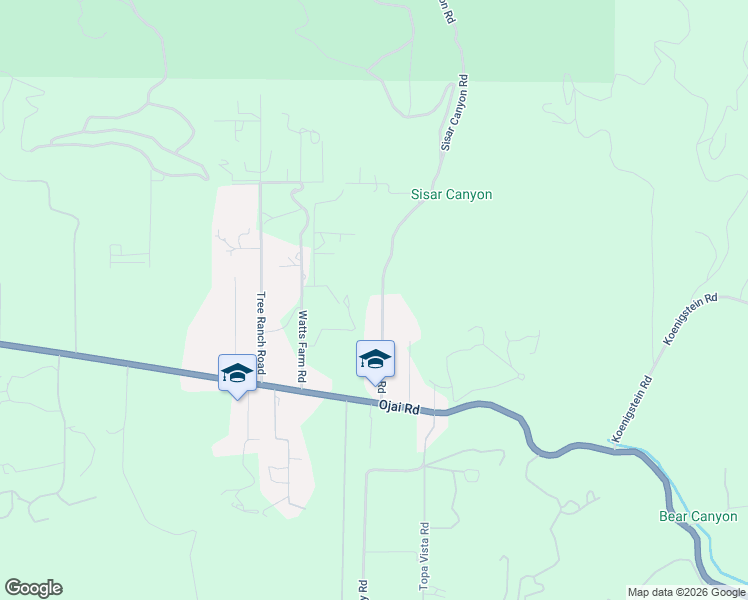 map of restaurants, bars, coffee shops, grocery stores, and more near 12395 Sisar Road in Ojai