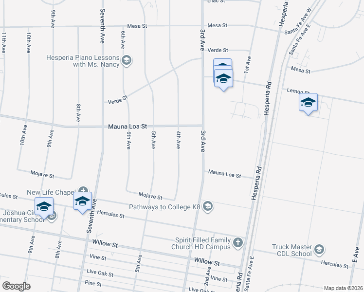 map of restaurants, bars, coffee shops, grocery stores, and more near 10433 4th Avenue in Hesperia