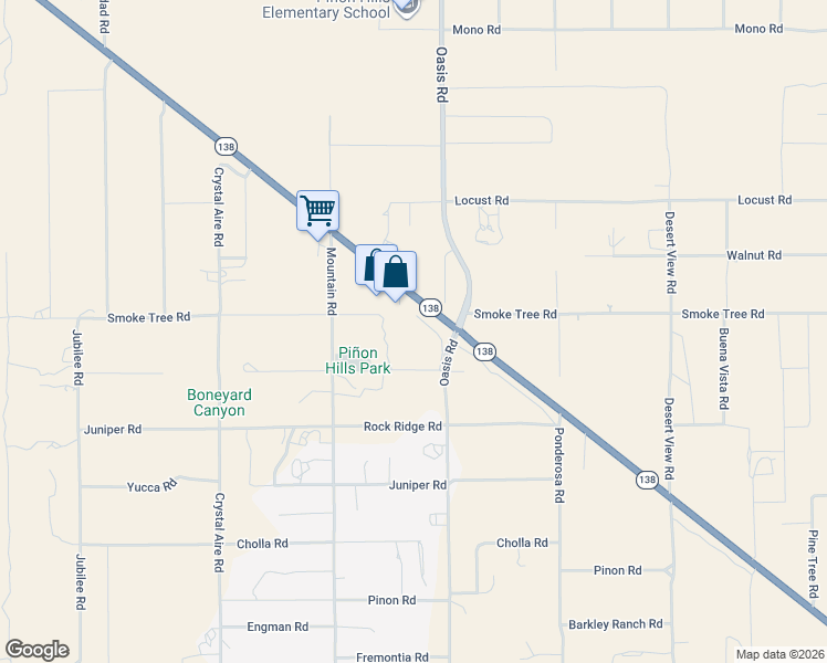 map of restaurants, bars, coffee shops, grocery stores, and more near 10559 California 138 in Pinon Hills