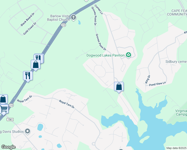 map of restaurants, bars, coffee shops, grocery stores, and more near 220 Groves Point Circle in Hampstead