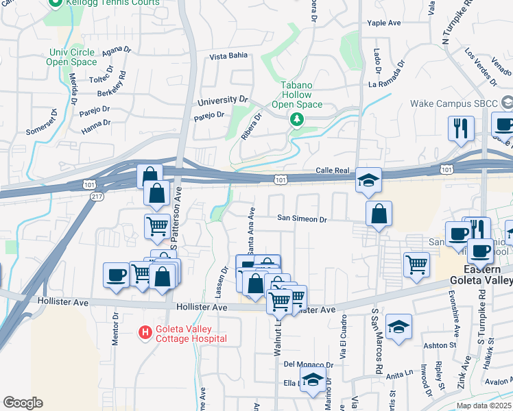 map of restaurants, bars, coffee shops, grocery stores, and more near 26 Santa Ana Avenue in Santa Barbara