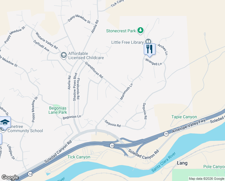 map of restaurants, bars, coffee shops, grocery stores, and more near 29356 Canyon Rim Place in Santa Clarita