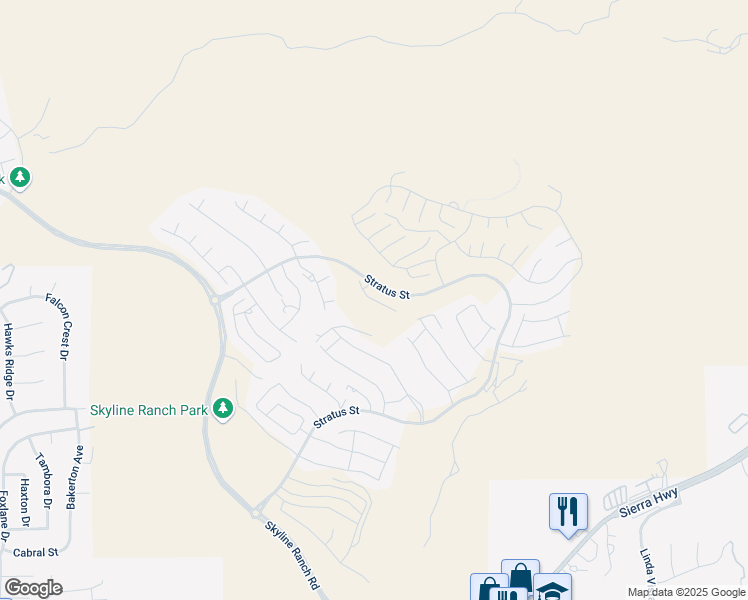 map of restaurants, bars, coffee shops, grocery stores, and more near Spire Court in Santa Clarita