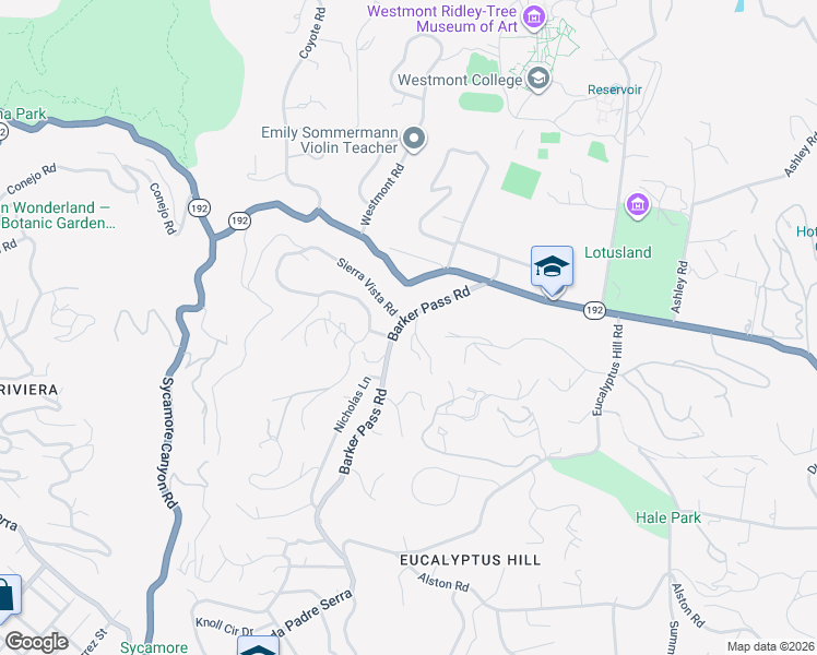 map of restaurants, bars, coffee shops, grocery stores, and more near 520 Barker Pass Road in Montecito